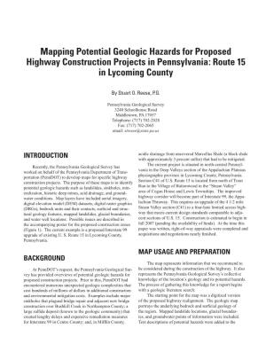 Mapping Potential Geologic Hazards for Proposed Highway Construction Projects in Pennsylvania: Route 15 in Lycoming County