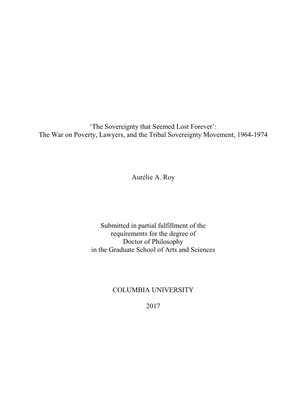 The War on Poverty, Lawyers, and the Tribal Sovereignty Movement, 1964-1974