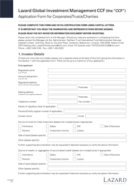 Global Investment Management CCF Application Form for Corporates