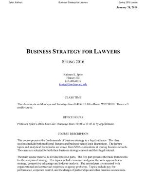 Business Strategy for Lawyers Spring 2016 Course January 20, 2016
