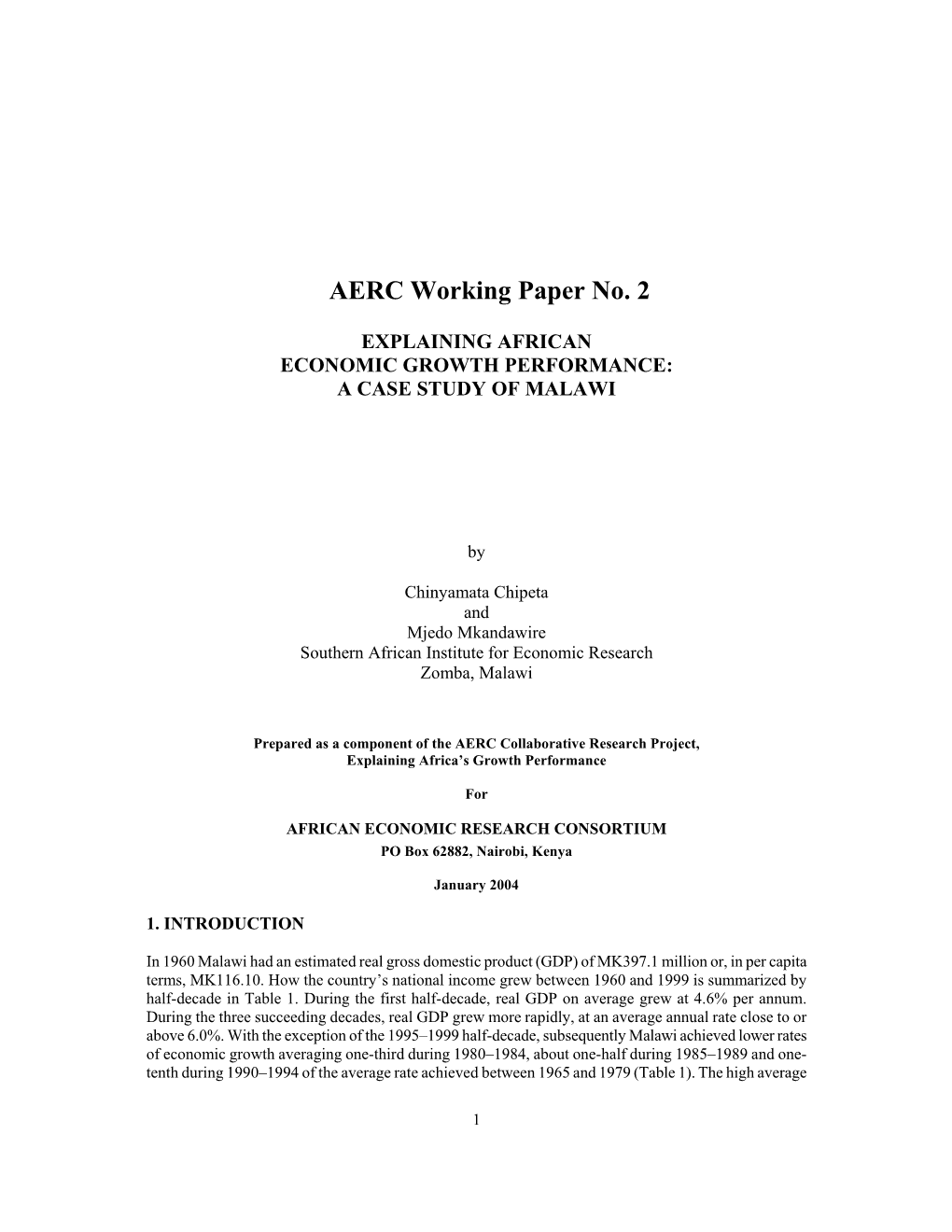 AERC Working Paper No. 2