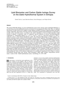 Lipid Biomarker and Carbon Stable Isotope Survey on the Dallol Hydrothermal System in Ethiopia