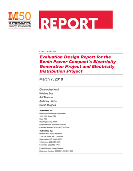 Evaluation Design Report for the Benin Power Compact's Electricity Generation Project and Electricity Distribution Project