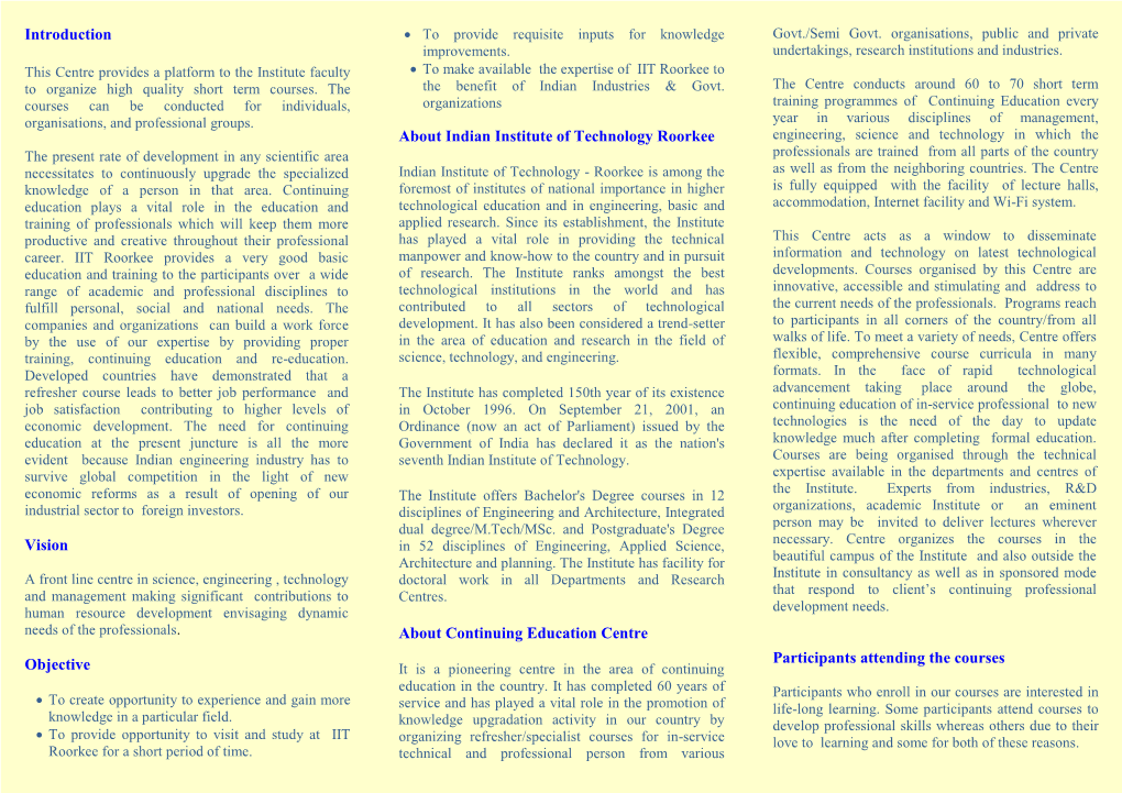 Brochure of Continuing Education Centre