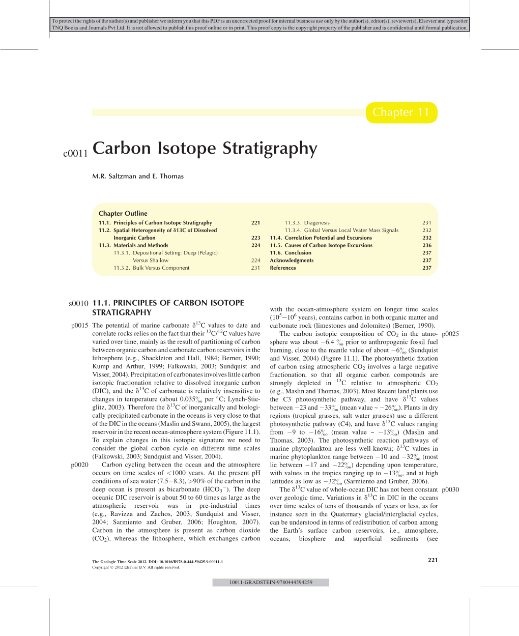 C0011 Carbon Isotope Stratigraphy