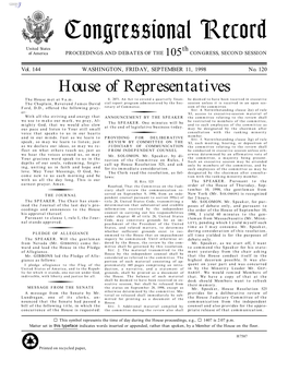 Congressional Record United States Th of America PROCEEDINGS and DEBATES of the 105 CONGRESS, SECOND SESSION