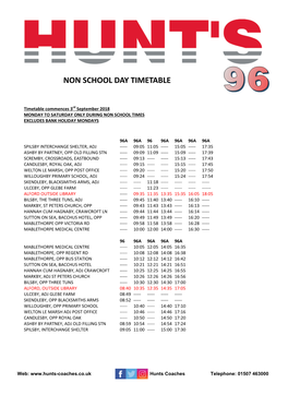 Non School Day Timetable