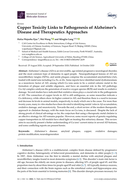 Copper Toxicity Links to Pathogenesis of Alzheimer's Disease And