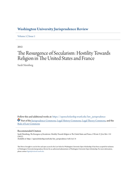 The Resurgence of Secularism: Hostility Towards Religion in the Nitu Ed States and France Sarah Nirenberg