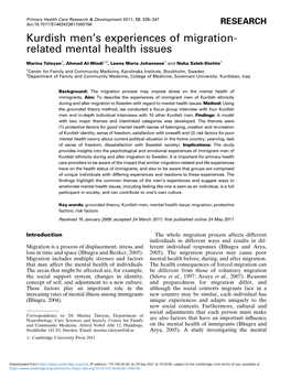 Kurdish Men's Experiences of Migration- Related Mental Health Issues