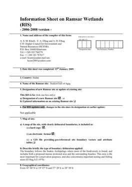 Information Sheet on Ramsar Wetlands (RIS) - 2006-2008 Version