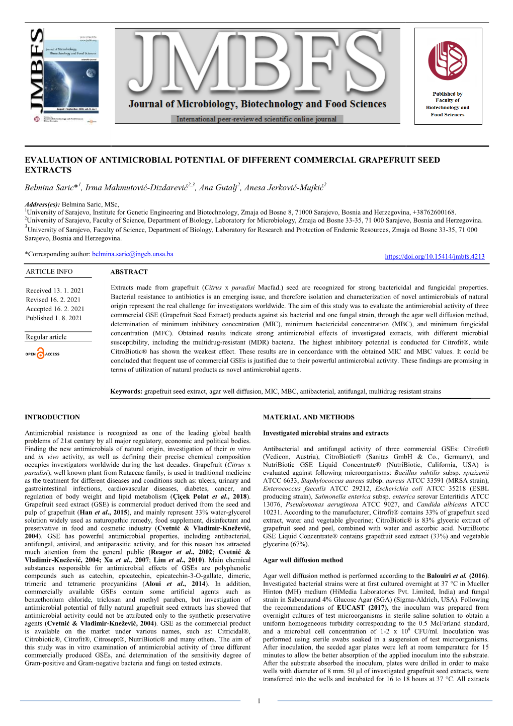 Evaluation of Antimicrobial Potential of Different Commercial Grapefruit Seed Extracts