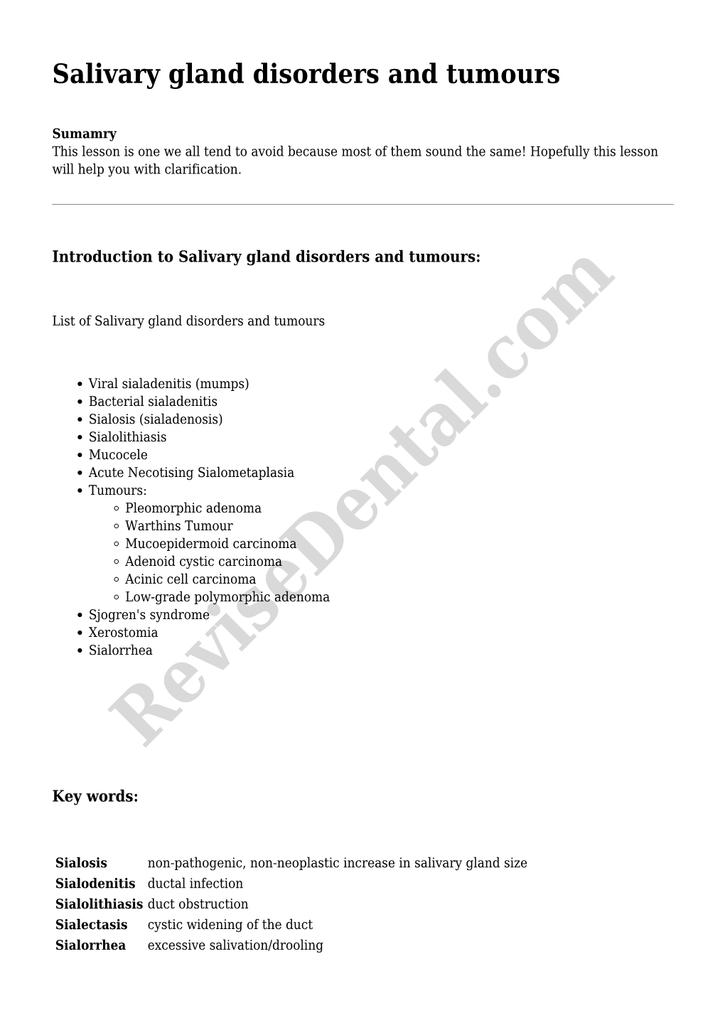 Salivary Gland Disorders and Tumours