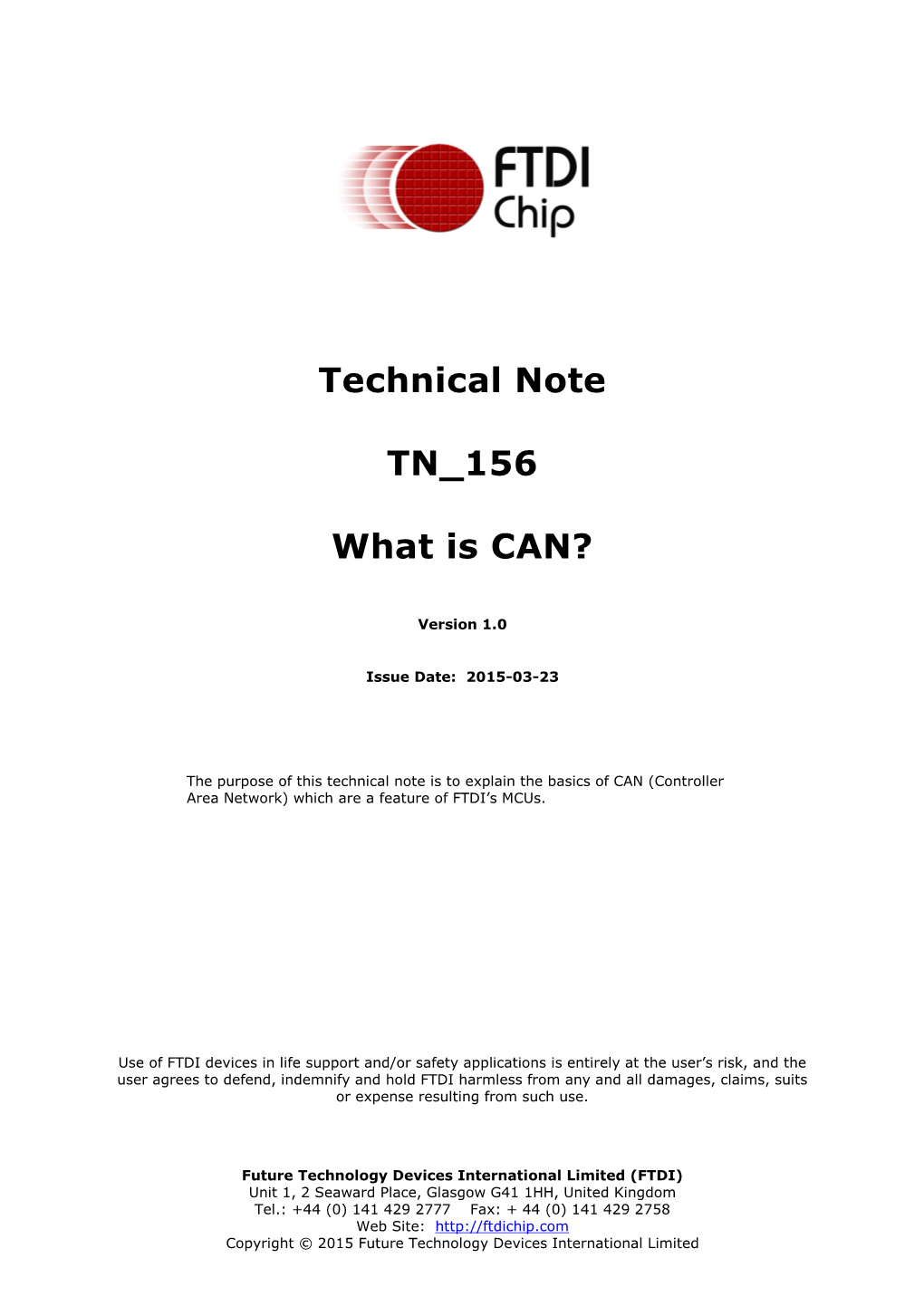 Technical Note TN 156 What Is CAN? Version 1.0