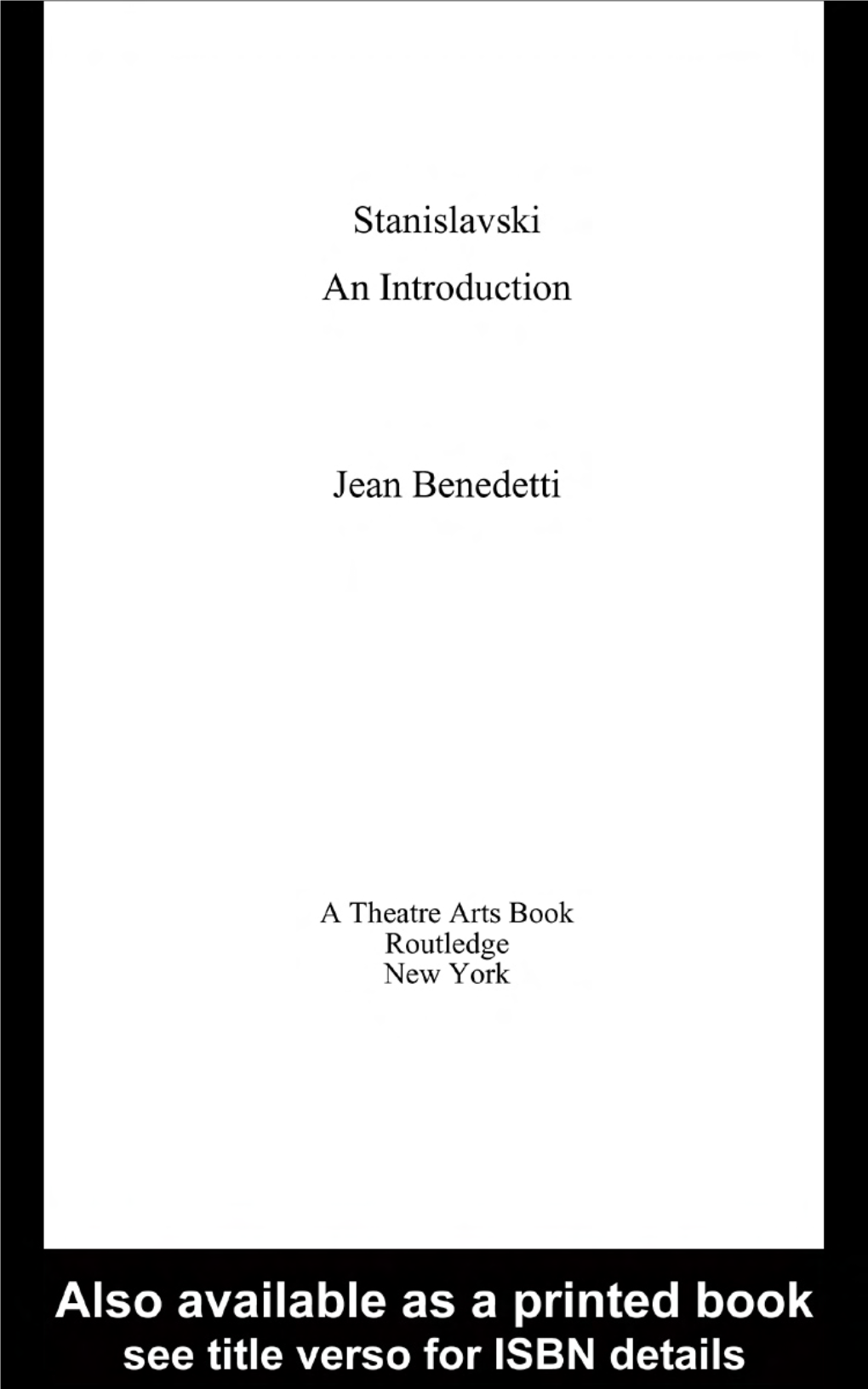 Stanislavsky an Introduction – Jean Benedetti