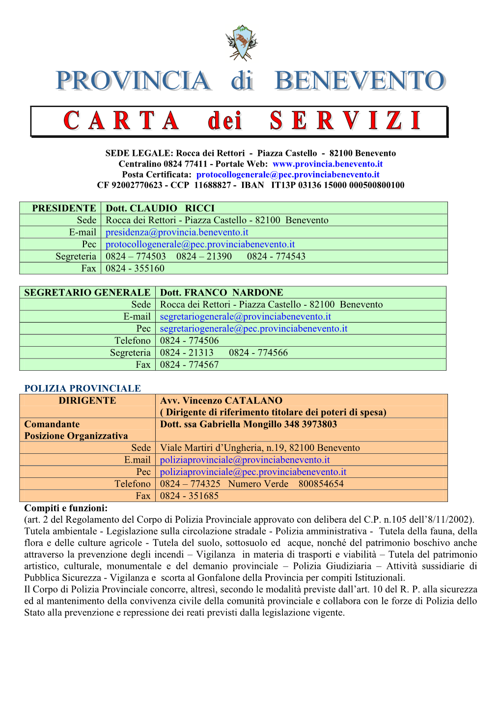 Carta Servizi Provincia Benevento 2016