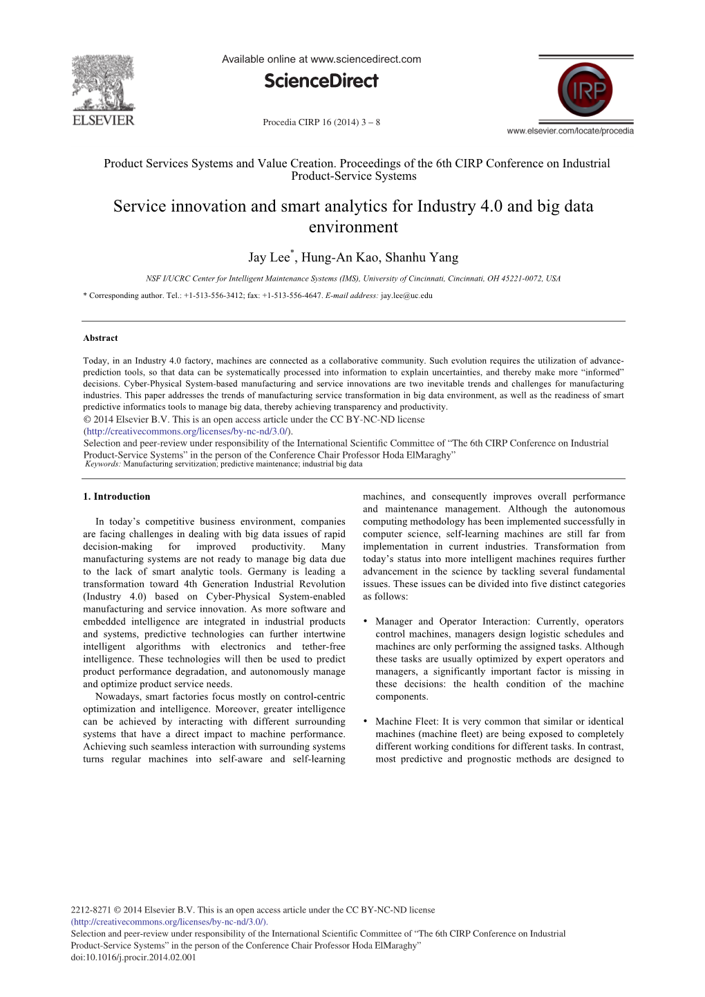 Service Innovation and Smart Analytics for Industry 4.0 and Big Data Environment