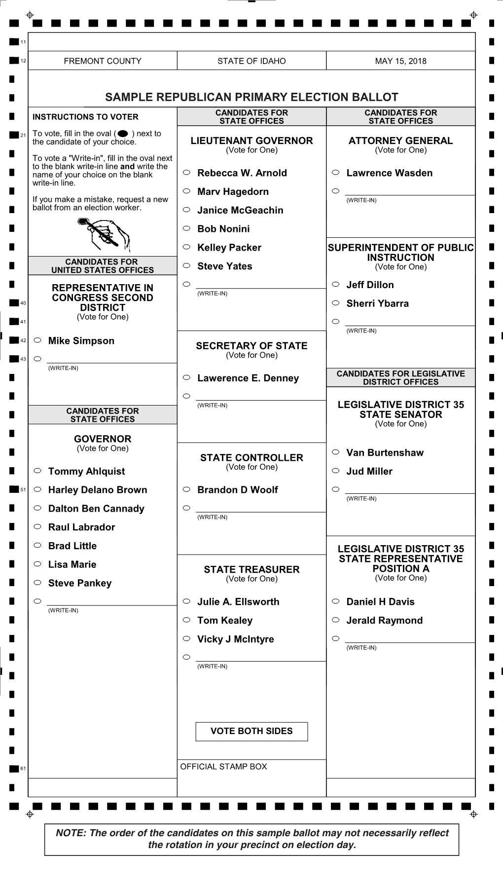 Sample Republican Primary Election