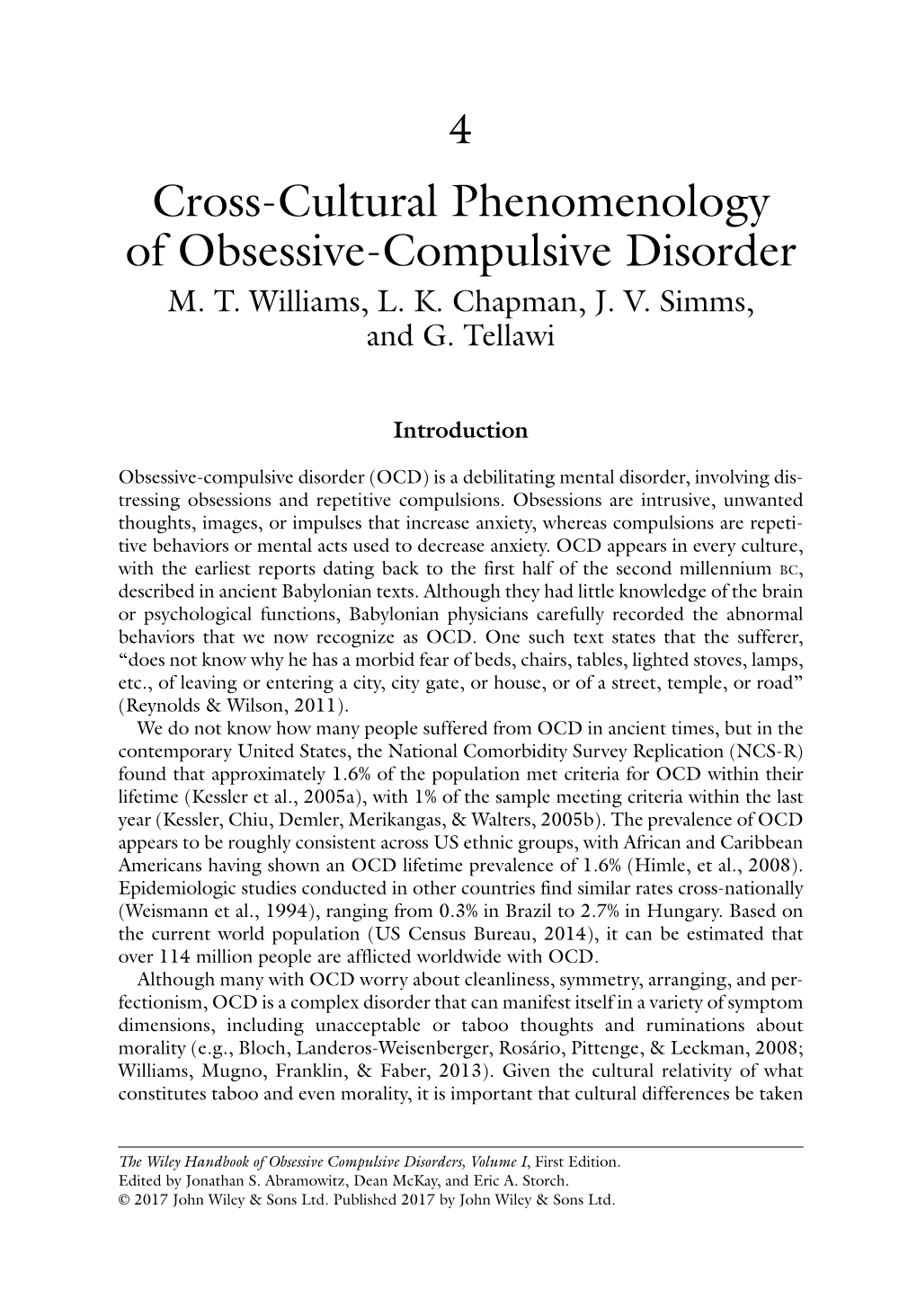 Cross‐Cultural Phenomenology of Obsessive‐Compulsive Disorder M