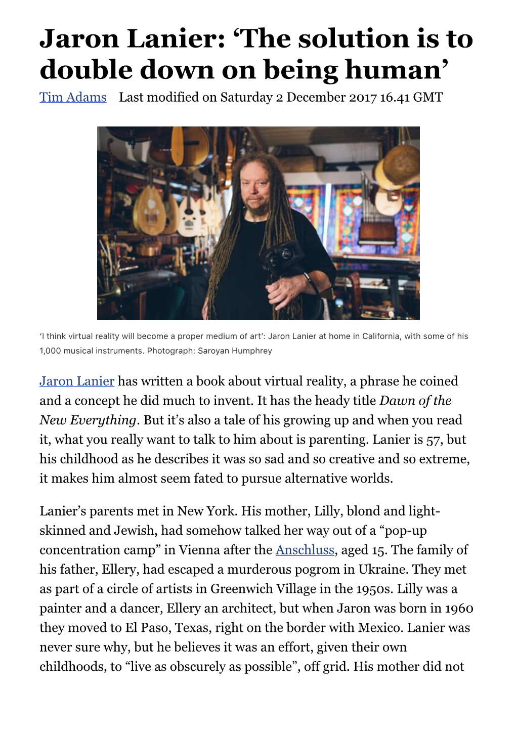 Jaron Lanier: 'The Solution Is to Double Down on Being Human'