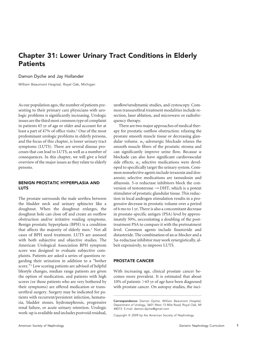 Chapter 31: Lower Urinary Tract Conditions in Elderly Patients