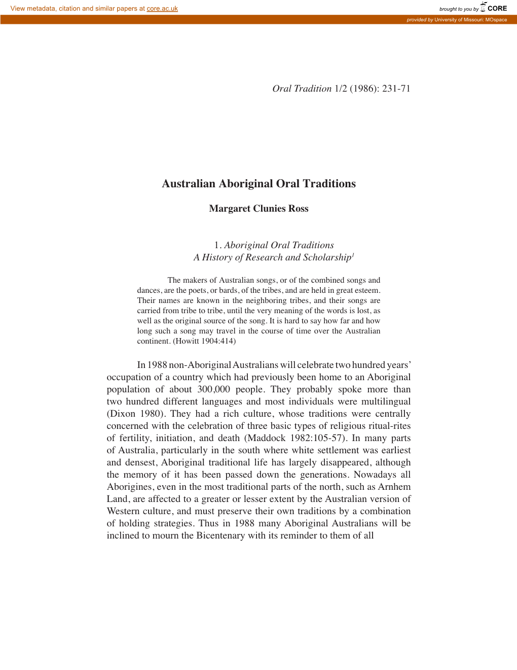 Australian Aboriginal Oral Traditions