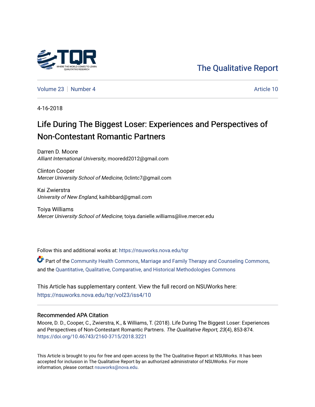 Life During the Biggest Loser: Experiences and Perspectives of Non-Contestant Romantic Partners