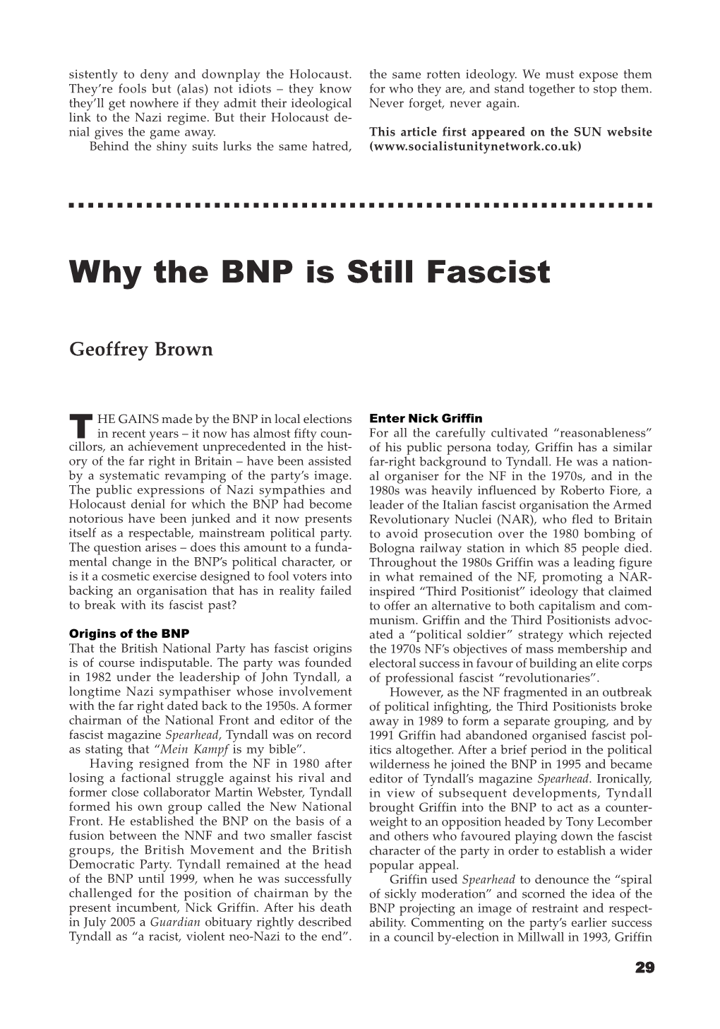 Why the BNP Is Still Fascist