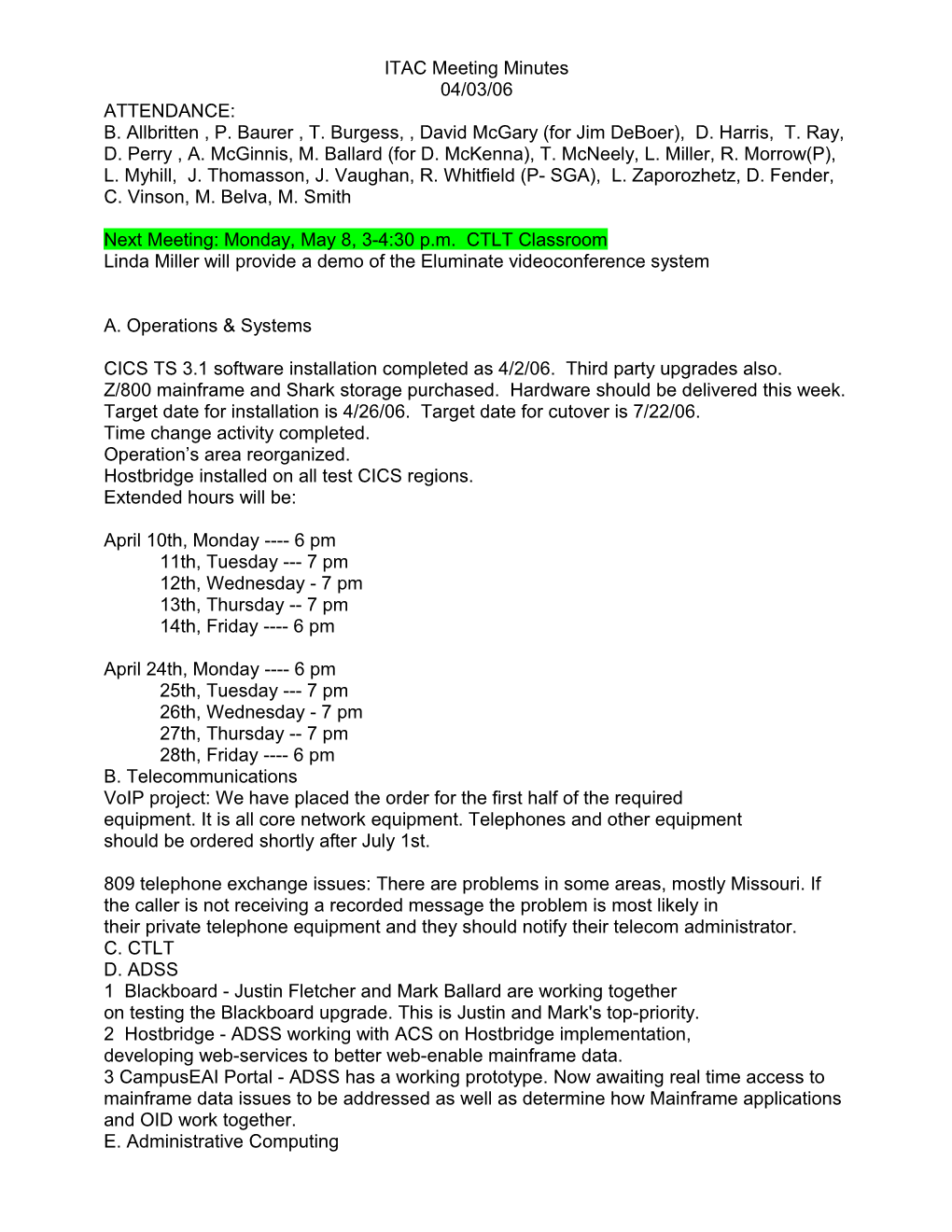 ITAC Meeting Minutes