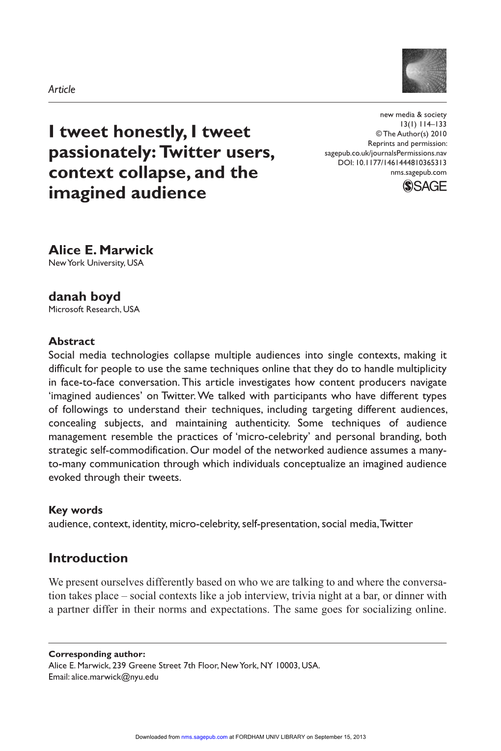 Twitter Users, Context Collapse, and the Imagined Audience