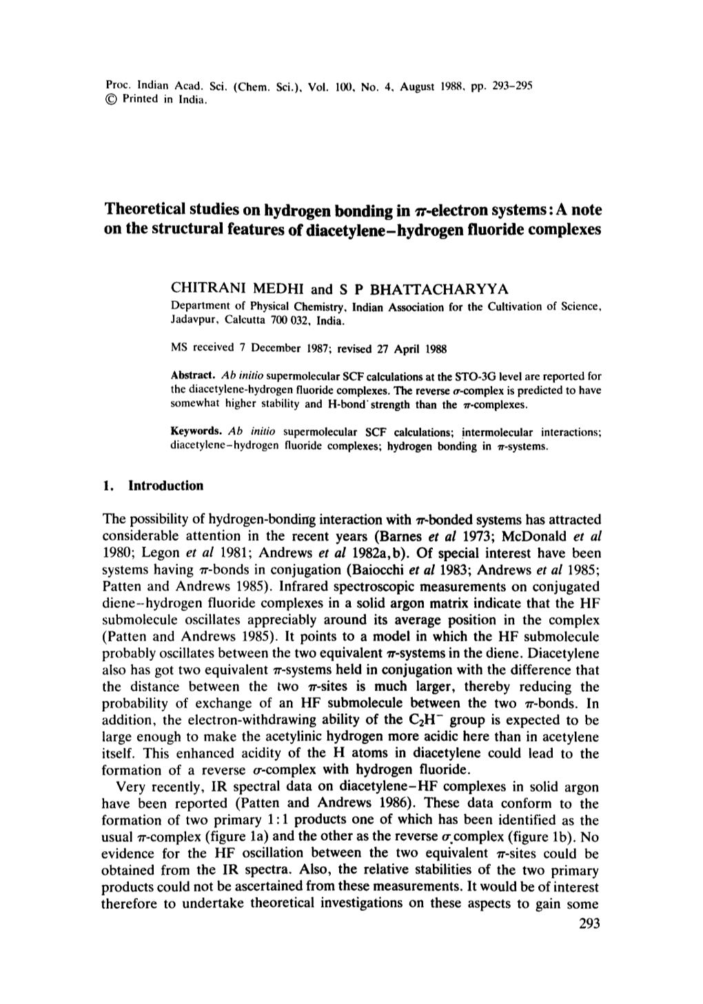 Theoretical Studies on Hydrogen Bonding in ~--Electron Systems: a Note on the Structural Features of Diacetylene-Hydrogen Fluoride Complexes