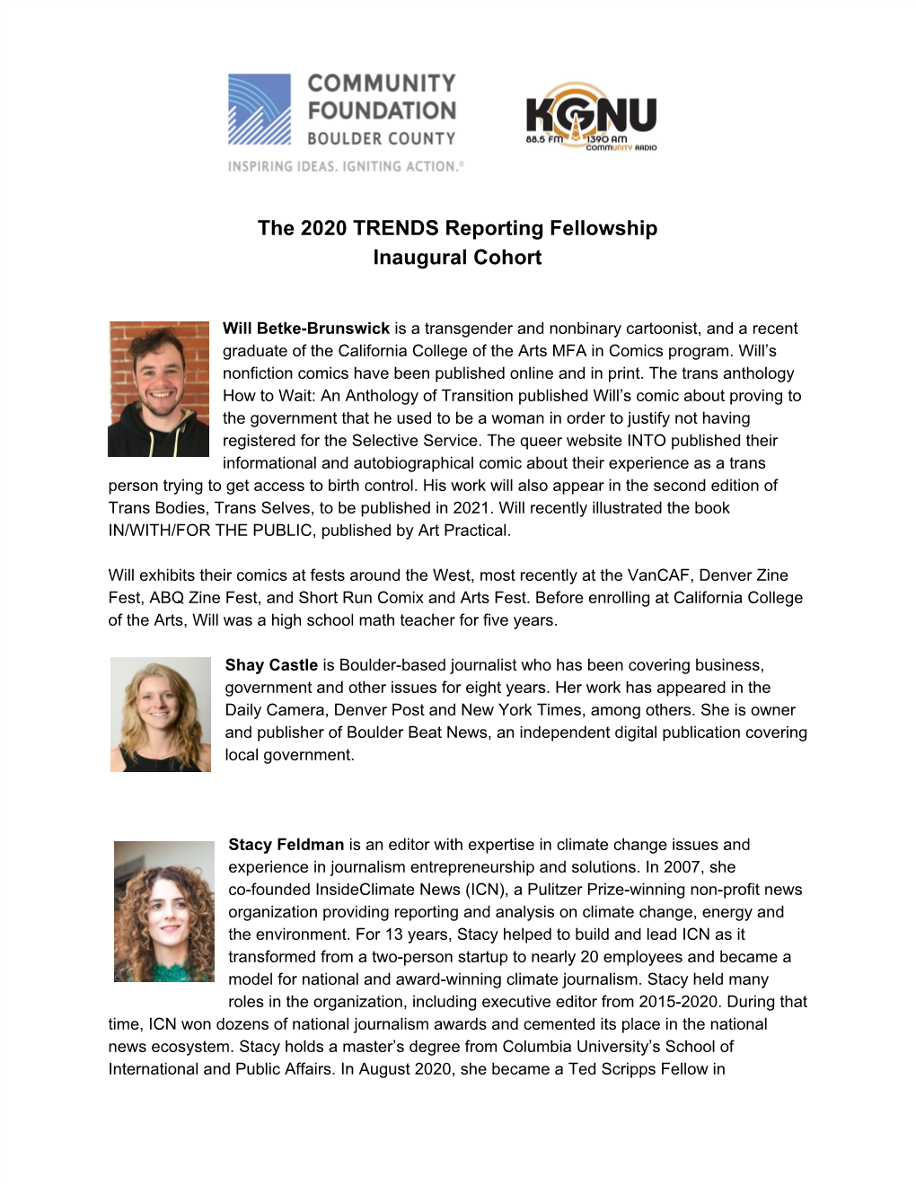 The 2020 TRENDS Reporting Fellowship Inaugural Cohort