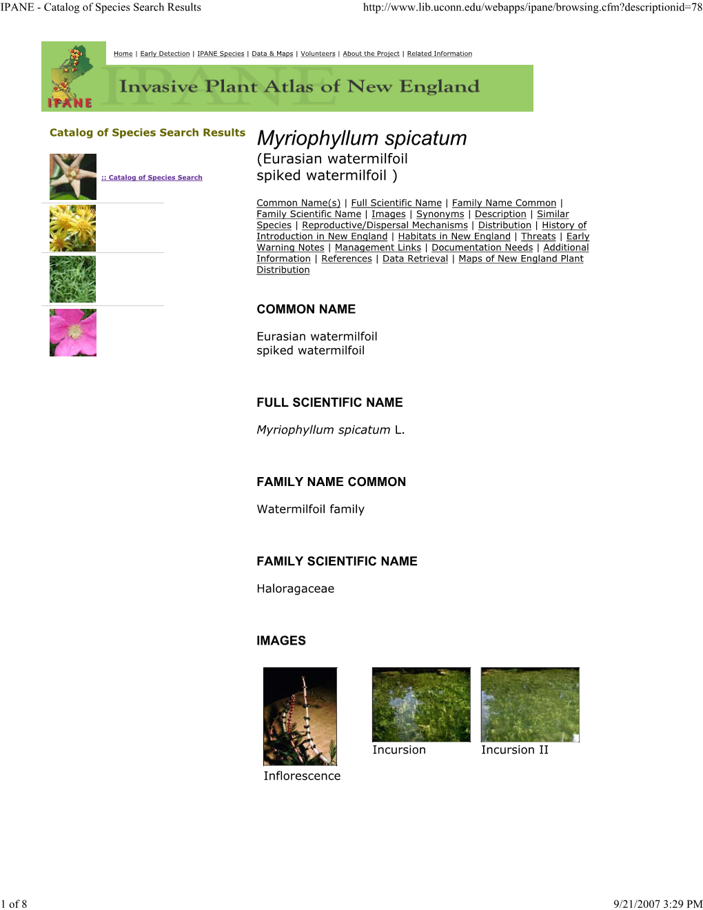 IPANE - Catalog of Species Search Results