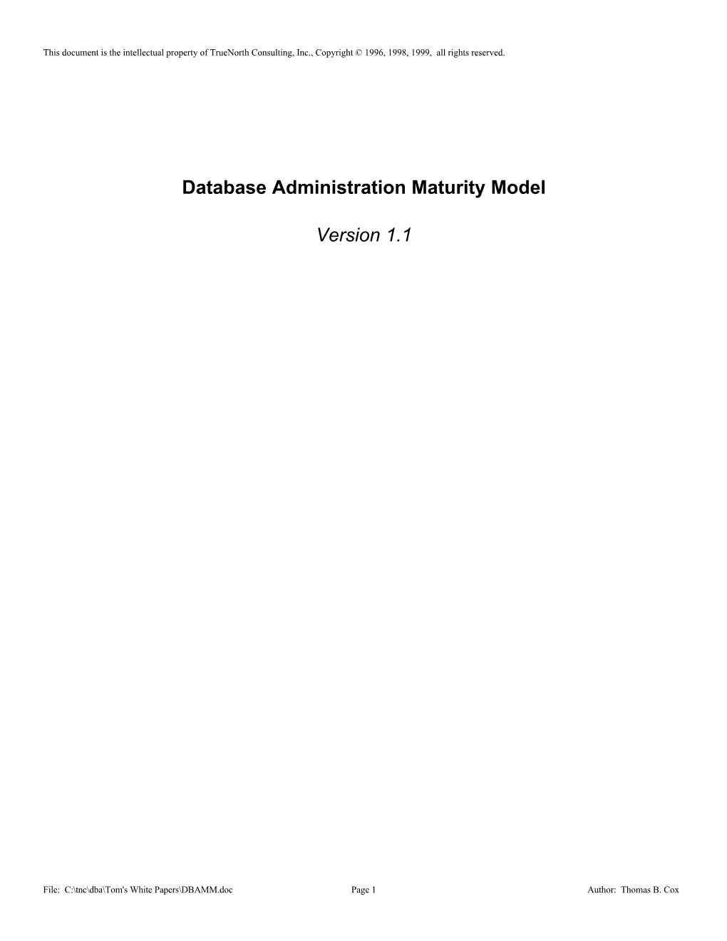 Database Administration Maturity Model Version