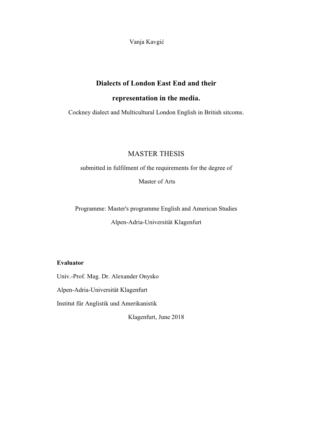 Dialects of London East End and Their Representation in the Media