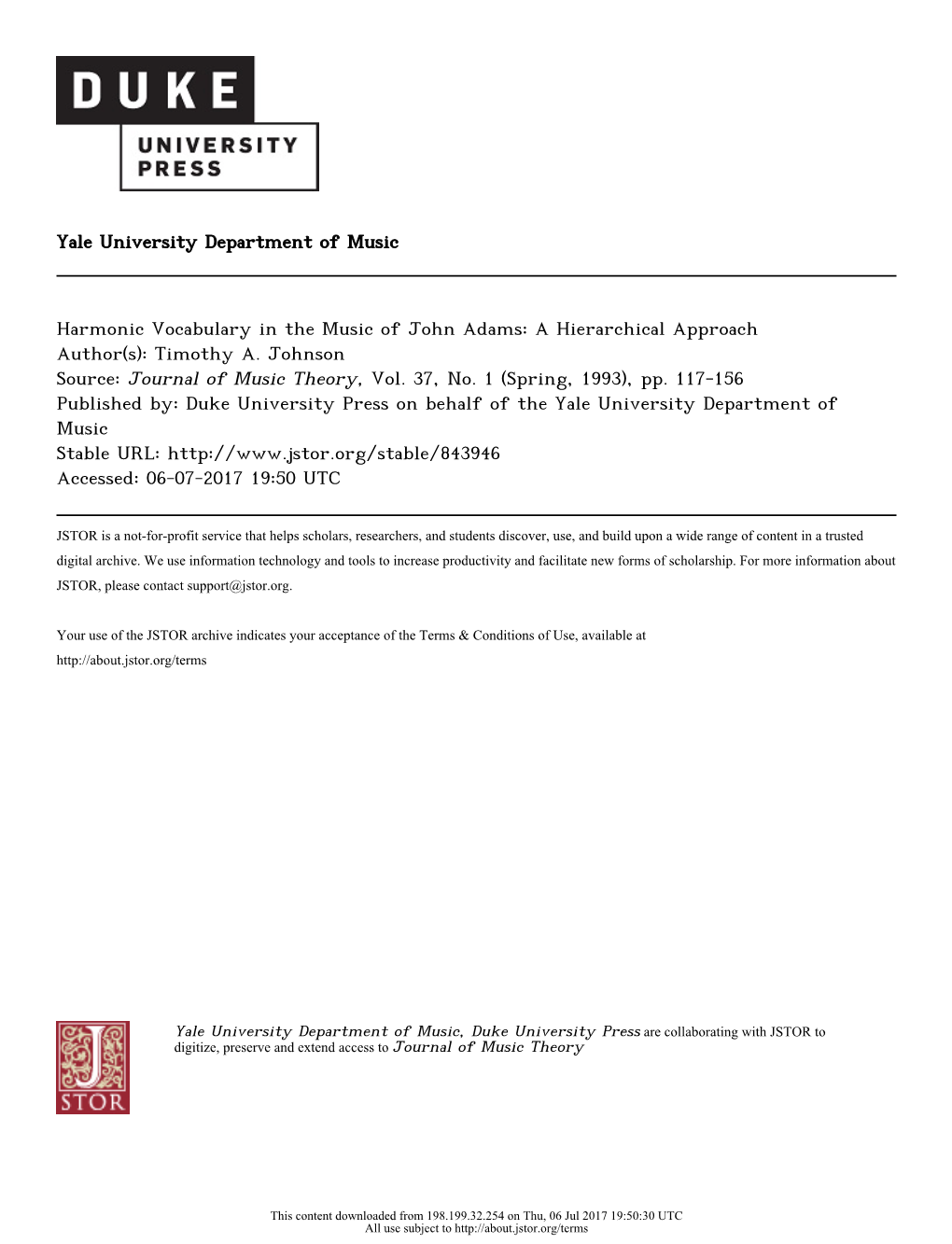 Harmonic Vocabulary in the Music of John Adams: a Hierarchical Approach Author(S): Timothy A