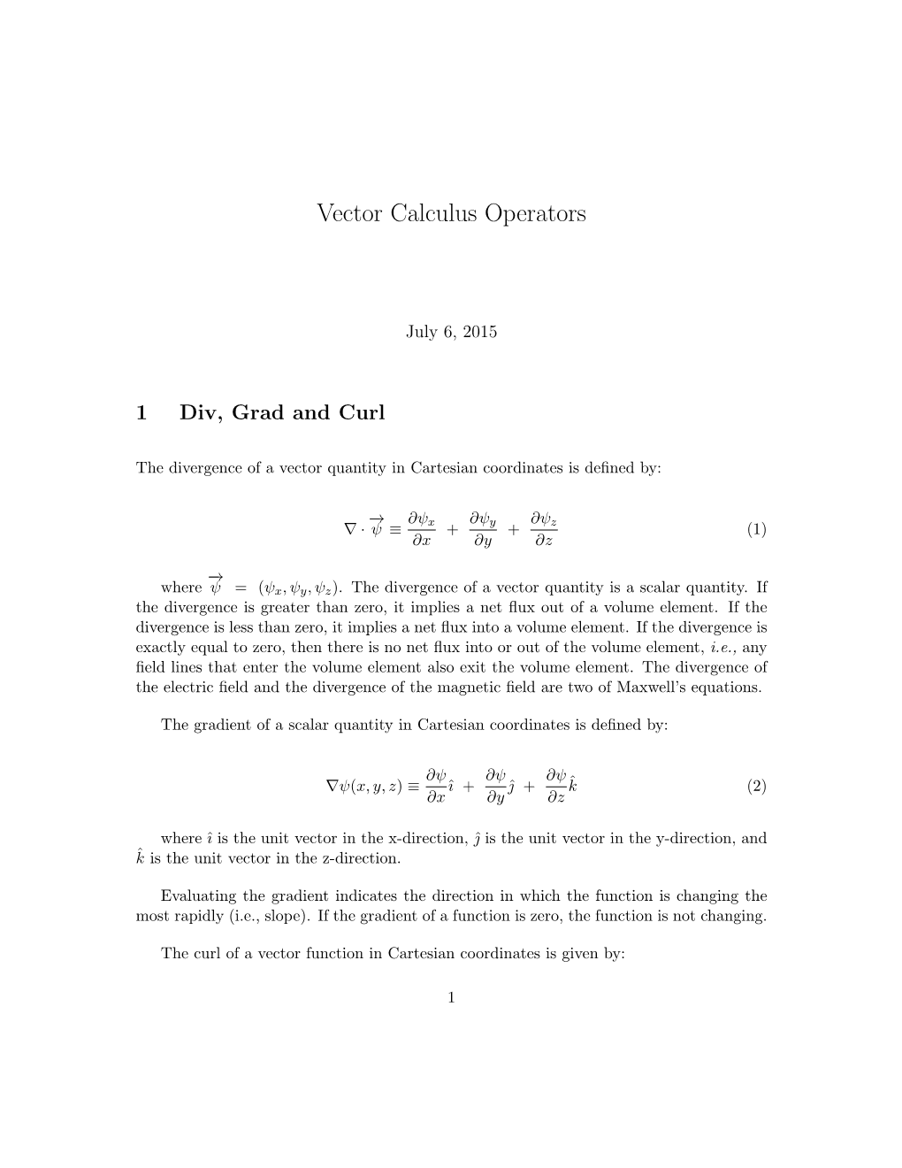 Vector Calculus Operators