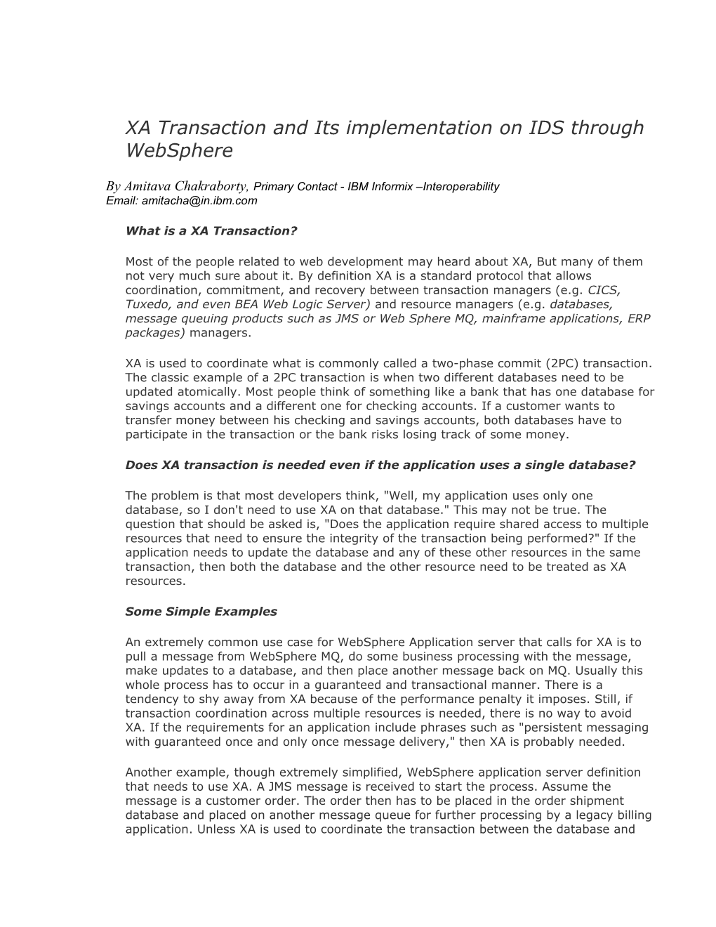 XA Transaction and Its Implementation on IDS Through JDBC