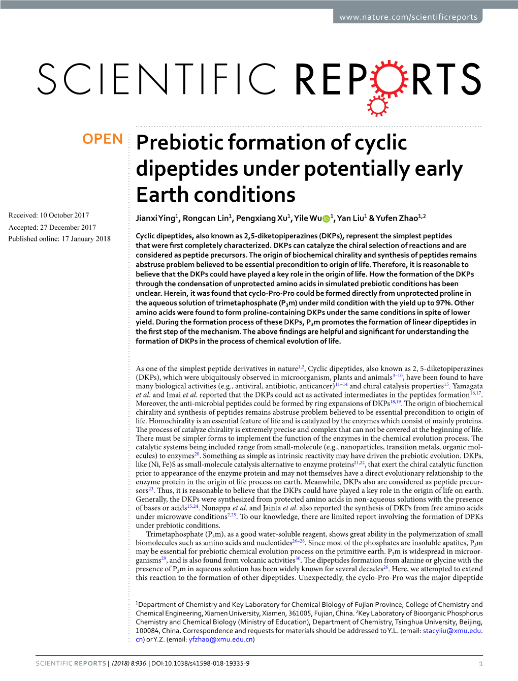 Prebiotic Formation of Cyclic Dipeptides Under Potentially Early Earth