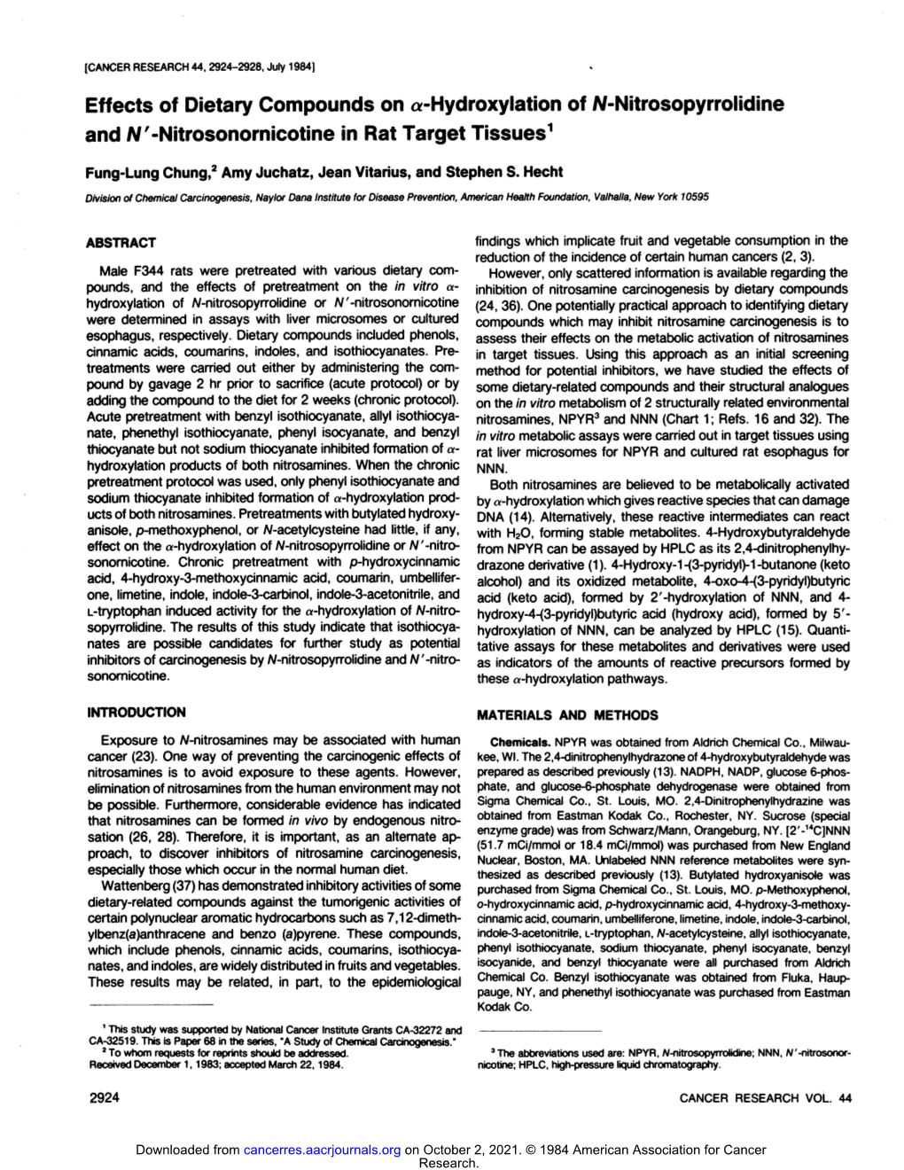 Effects of Dietary Compounds on A-Hydroxylation of JV-Nitrosopyrrolidine and A/'-Nitrosonornicotine in Rat Target Tissues1