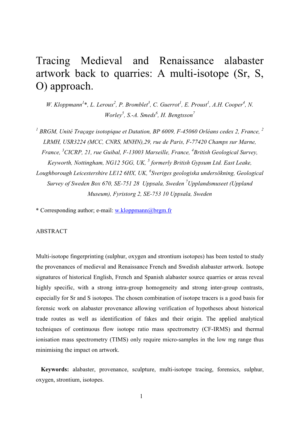 Tracing Medieval and Renaissance Alabaster Artwork Back to Quarries: a Multi-Isotope (Sr, S, O) Approach