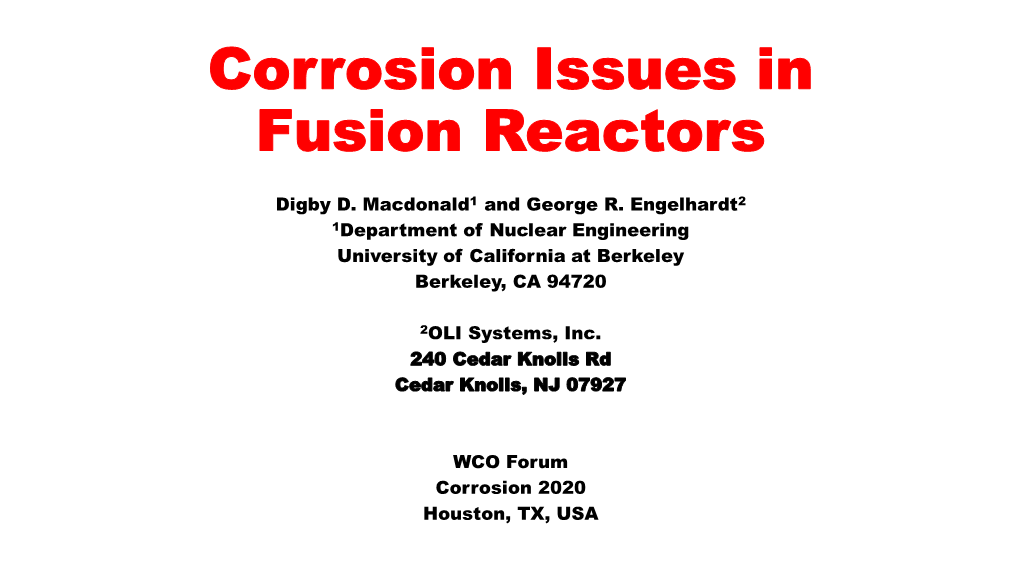 Corrosion Issues in Fusion Reactors