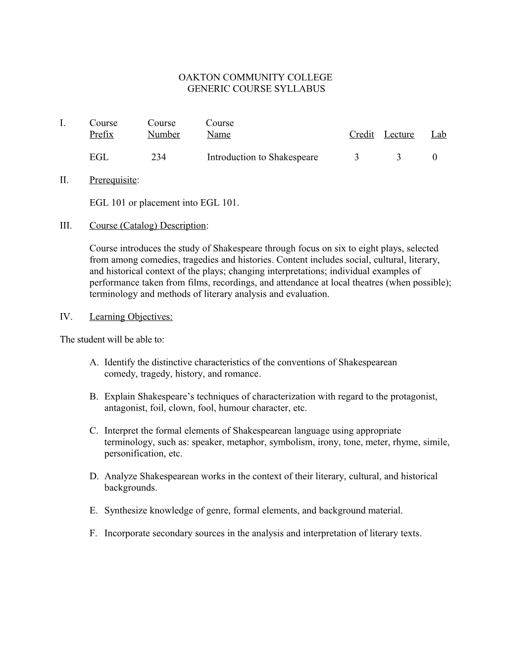 Generic Course Syllabus Page 2