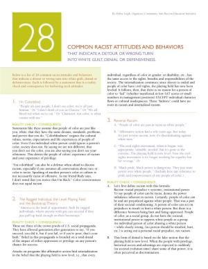 Common Racist Attitudes and Behaviors 28 That Indicate a Detour Or Wrong Turn Into White Guilt, Denial Or Defensiveness