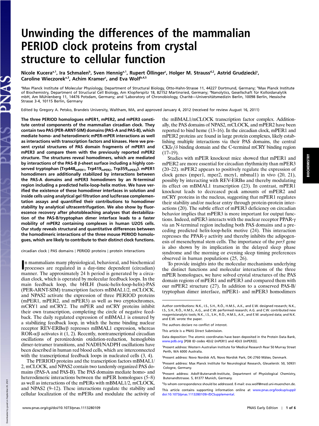 Unwinding the Differences of the Mammalian PERIOD Clock Proteins from Crystal Structure to Cellular Function