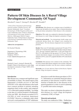 Pattern of Skin Diseases in a Rural Village Development Community of Nepal Shrestha R1, Lama L2, Gurung D3, Shrestha DP4, Rosdahl I5