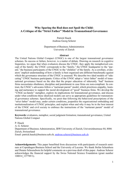 A Critique of the “Strict Father” Model in Transnational Governance