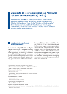 El Projecte De Recerca Arqueològica a Althiburos I Els Seus Encontorns (El Kef, Tunísia)