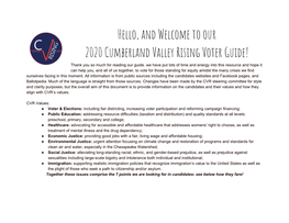 Hello, and Welcome to Our 2020 Cumberland Valley Rising Voter Guide! Thank You So Much for Reading Our Guide