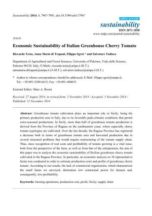 Economic Sustainability of Italian Greenhouse Cherry Tomato